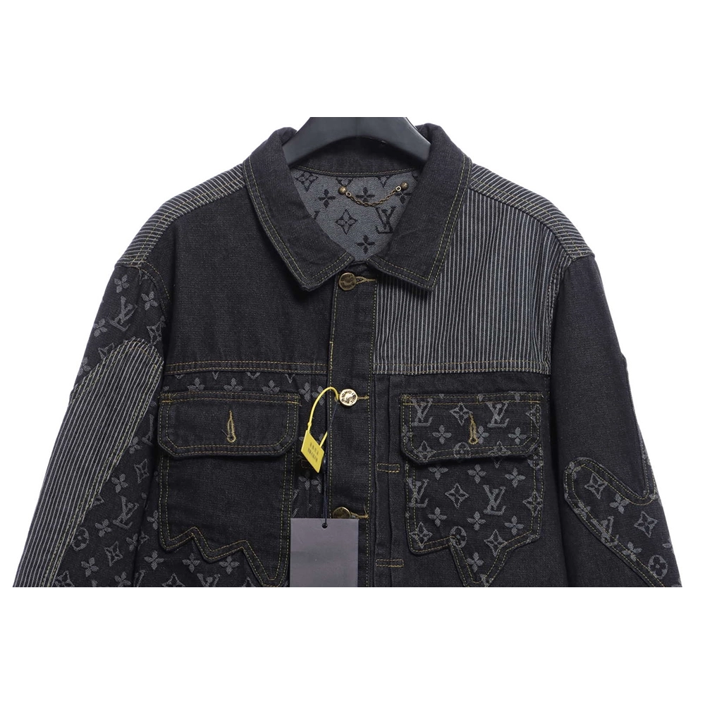 Louis Vuitton joint NIGO stitching contrast color denim jacket,Louis Vuitton Jacket,Jacket,APPAREL