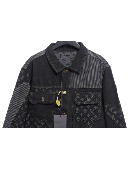 Louis Vuitton joint NIGO stitching contrast color denim jacket,Louis Vuitton Jacket,Jacket,APPAREL