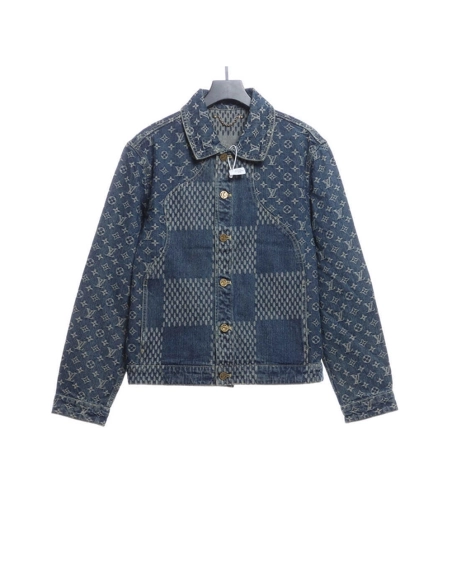 LOUIS VUITTON X NIGO VIRGIL JOINT QUADRATIC DENIM JACKET BLUE,Louis Vuitton Jacket,Jacket,APPAREL
