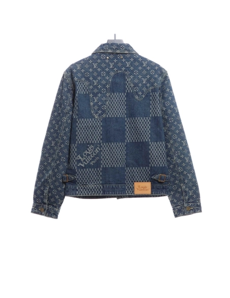 LOUIS VUITTON X NIGO VIRGIL JOINT QUADRATIC DENIM JACKET BLUE,Louis Vuitton Jacket,Jacket,APPAREL