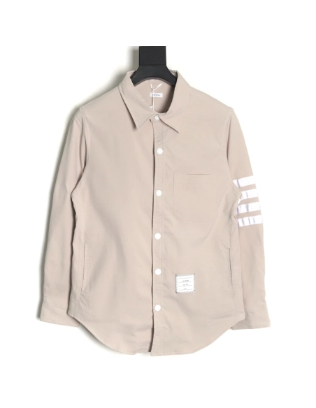 Thom Browne Nylon White Four Stripe Shirt Jacket,Thom Browne Jacket,Jacket,APPAREL