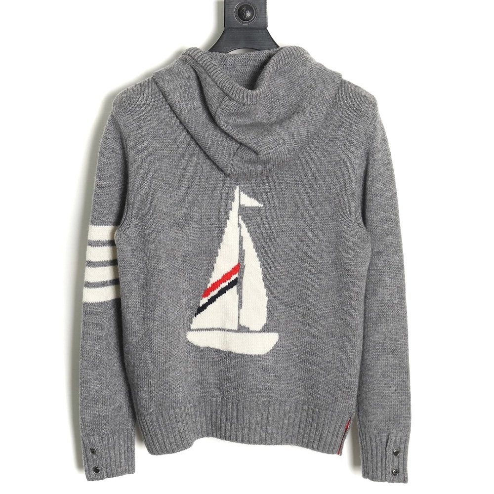 Thom Browne Sailboat Australian Wool Hooded Jacket TSK1,Thom Browne Jacket,Jacket,APPAREL