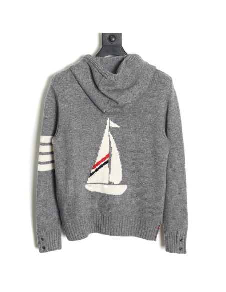 Thom Browne Sailboat Australian Wool Hooded Jacket TSK1,Thom Browne Jacket,Jacket,APPAREL