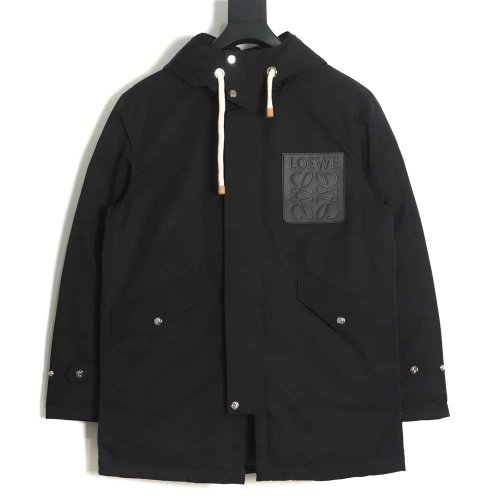 Loewe 22Fw leather label hooded midlength down jacket_CM_1,Loewe Jacket,Jacket,APPAREL