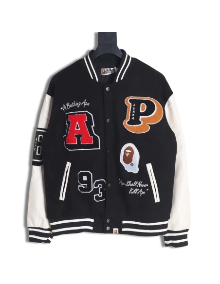 BAPE element pattern terry embroidered baseball jacket,Bape Jacket,Jacket,APPAREL