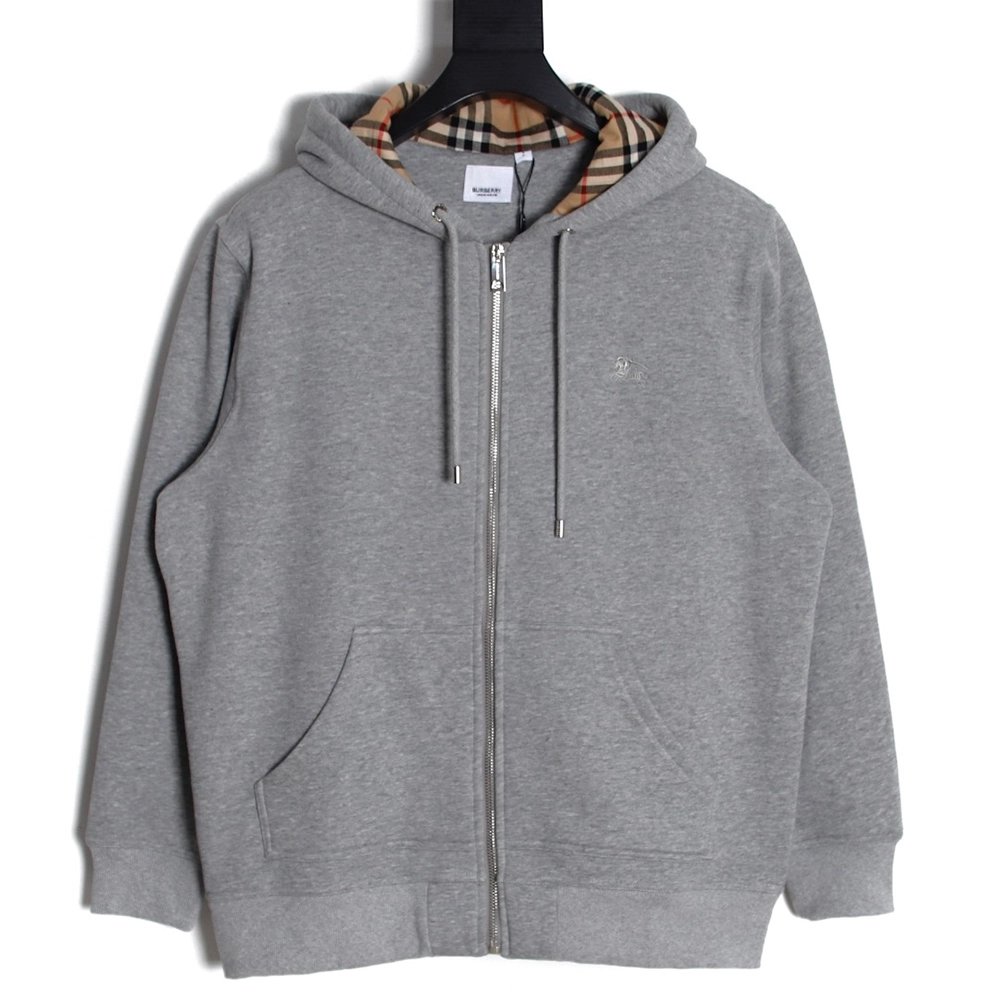 Burberry 23FW embroidered war horse plaid zipper jacket,Burberry Jacket,Jacket,APPAREL