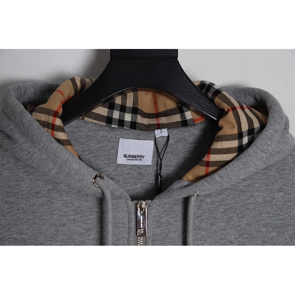 Burberry 23FW embroidered war horse plaid zipper jacket,Burberry Jacket,Jacket,APPAREL