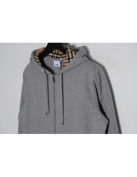 Burberry 23FW embroidered war horse plaid zipper jacket,Burberry Jacket,Jacket,APPAREL