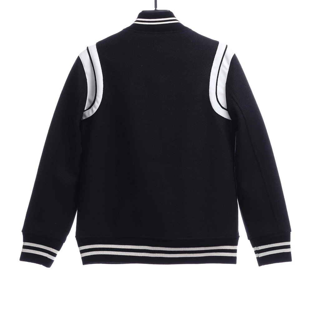 Saint Laurent Paris slp classic leather black and white baseball collar jacket,Saint Laurent Jacket,Jacket,APPAREL
