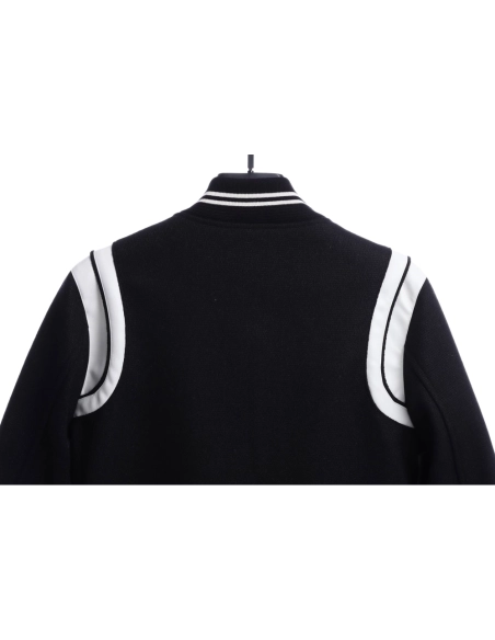 Saint Laurent Paris slp classic leather black and white baseball collar jacket,Saint Laurent Jacket,Jacket,APPAREL