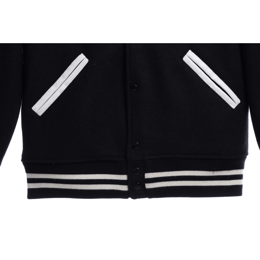 Saint Laurent Paris slp classic leather black and white baseball collar jacket,Saint Laurent Jacket,Jacket,APPAREL