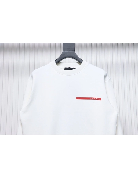Prada classic red striped crew neck sweatshirt,Prada Sweatshirt,Sweatshirt,APPAREL