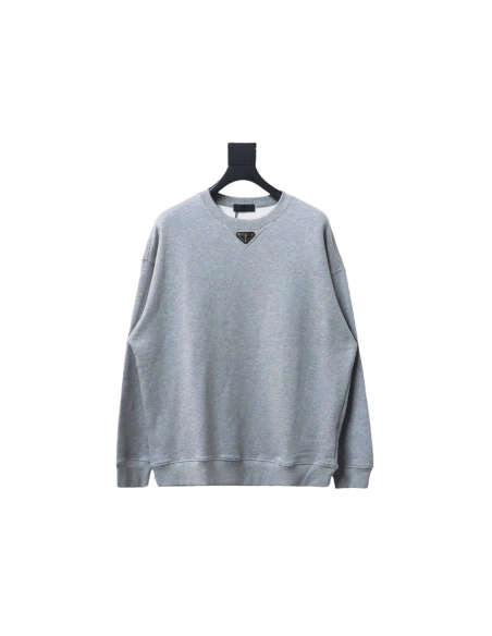 Prada round neck sweatshirt with triangle logo on the neckline,Prada Sweatshirt,Sweatshirt,APPAREL
