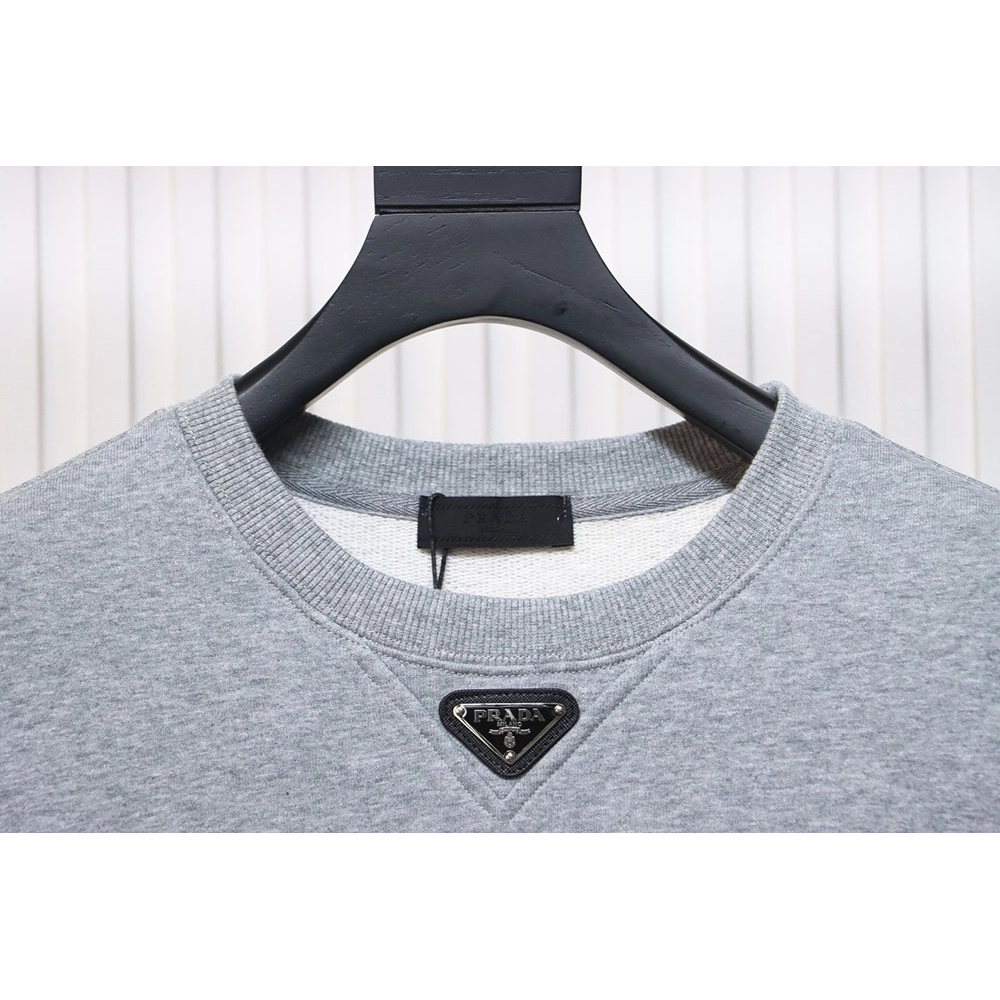 Prada round neck sweatshirt with triangle logo on the neckline,Prada Sweatshirt,Sweatshirt,APPAREL