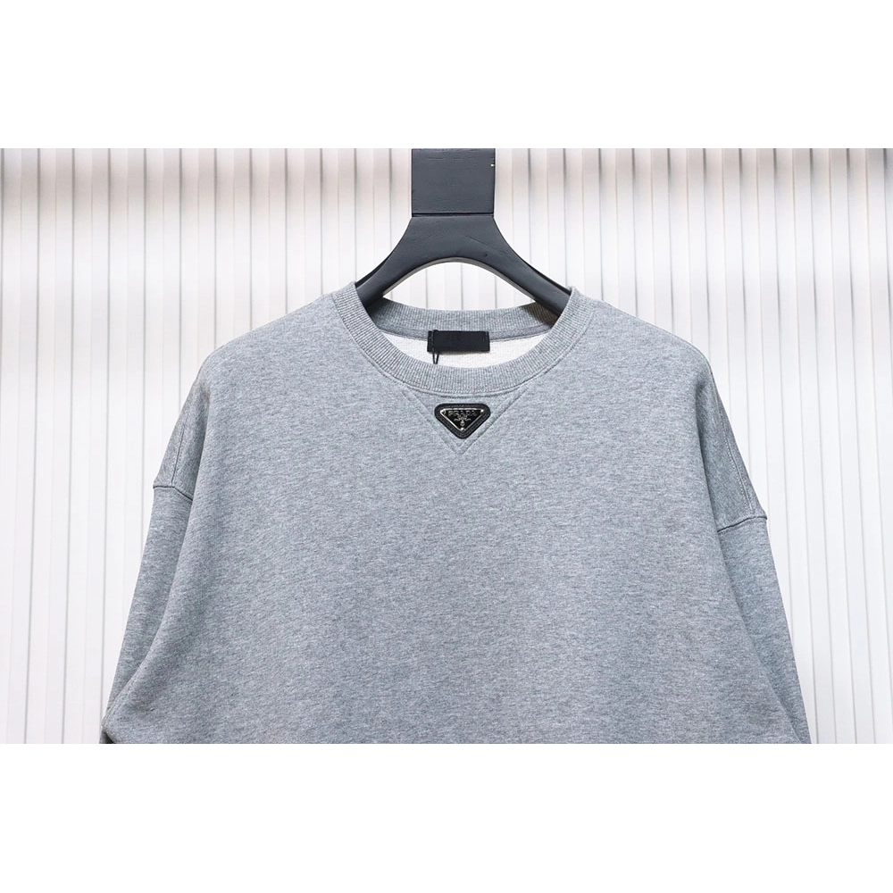 Prada round neck sweatshirt with triangle logo on the neckline,Prada Sweatshirt,Sweatshirt,APPAREL