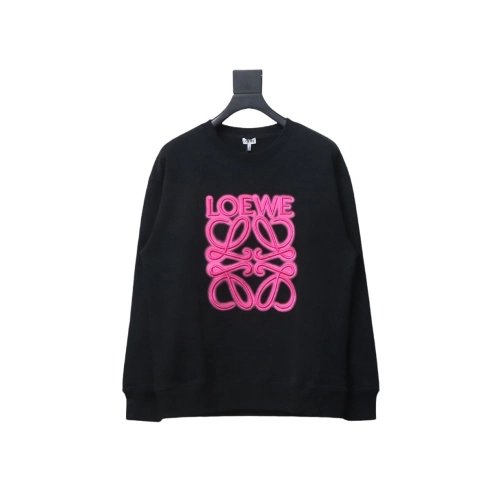 Loewe neon embroidery fluorescent pink crew neck sweatshirt,Loewe Sweatshirt,Sweatshirt,APPAREL