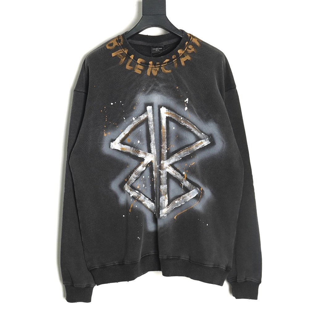 Balenciaga washed handpainted lettering crew neck sweatshirt,Balenciaga Sweatshirt,Sweatshirt,APPAREL