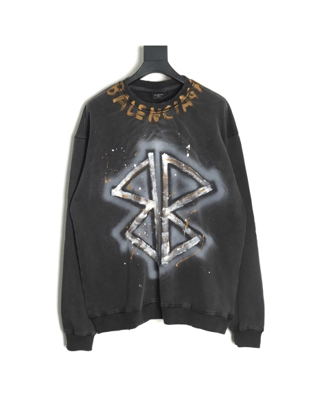 Balenciaga washed handpainted lettering crew neck sweatshirt,Balenciaga Sweatshirt,Sweatshirt,APPAREL