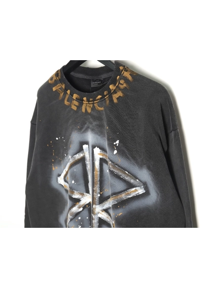 Balenciaga washed handpainted lettering crew neck sweatshirt,Balenciaga Sweatshirt,Sweatshirt,APPAREL