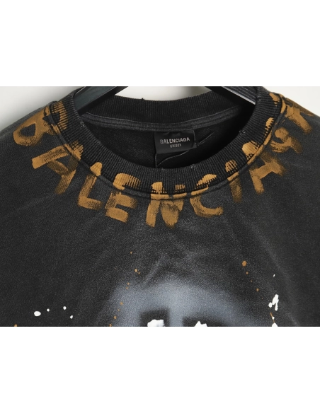 Balenciaga washed handpainted lettering crew neck sweatshirt,Balenciaga Sweatshirt,Sweatshirt,APPAREL
