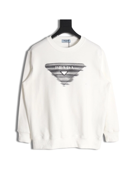 Prada Phantom Triangle Logo Print Crewneck Sweatshirt,Prada Sweatshirt,Sweatshirt,APPAREL
