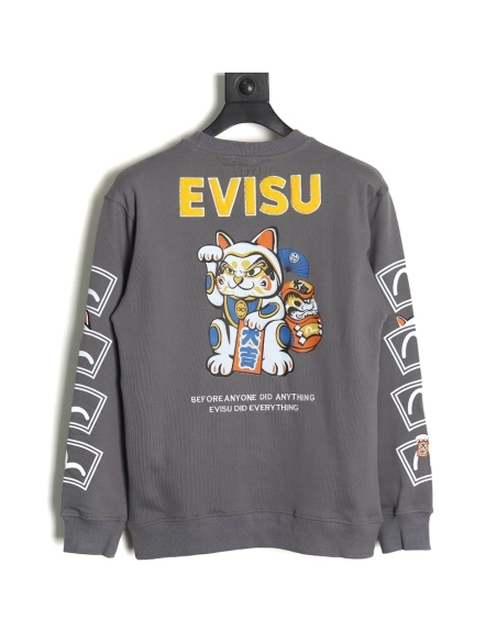 Evisu Lucky Cat and Daruma Print Sweatshirt,Evisu Sweatshirt,Sweatshirt,APPAREL