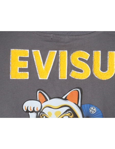 Evisu Lucky Cat and Daruma Print Sweatshirt,Evisu Sweatshirt,Sweatshirt,APPAREL