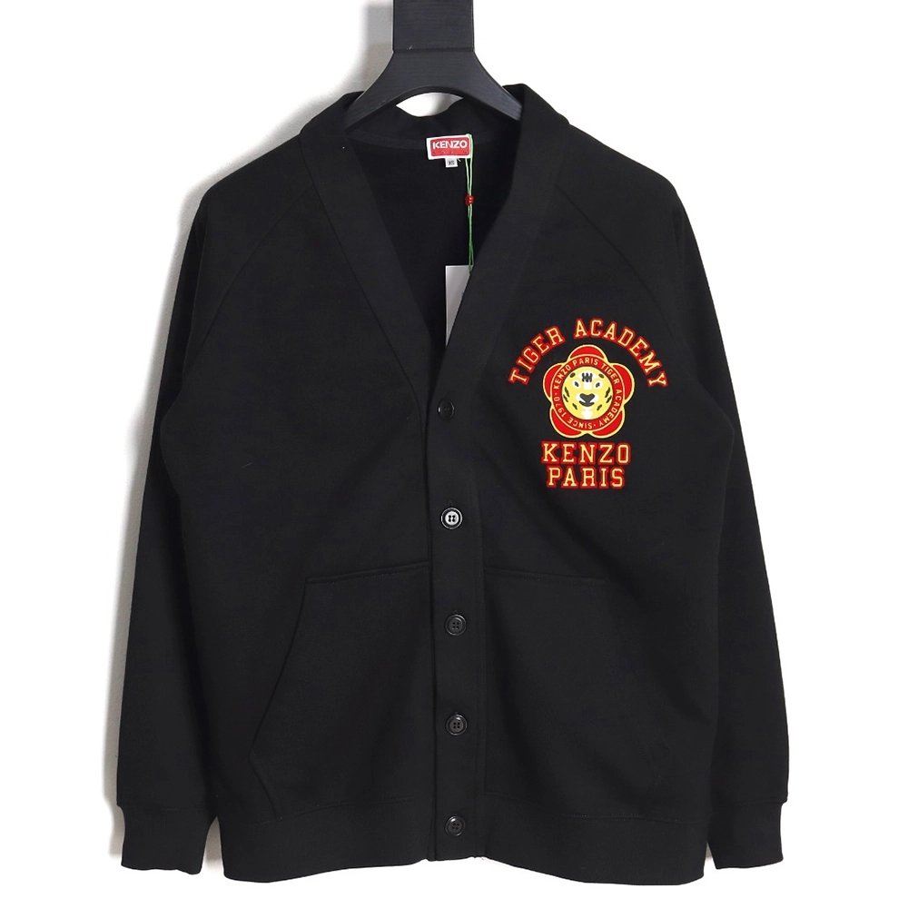 Kenzo Tiger and Flower Flocked Sweatshirt Cardigan,Kenzo Sweatshirt,Sweatshirt,APPAREL