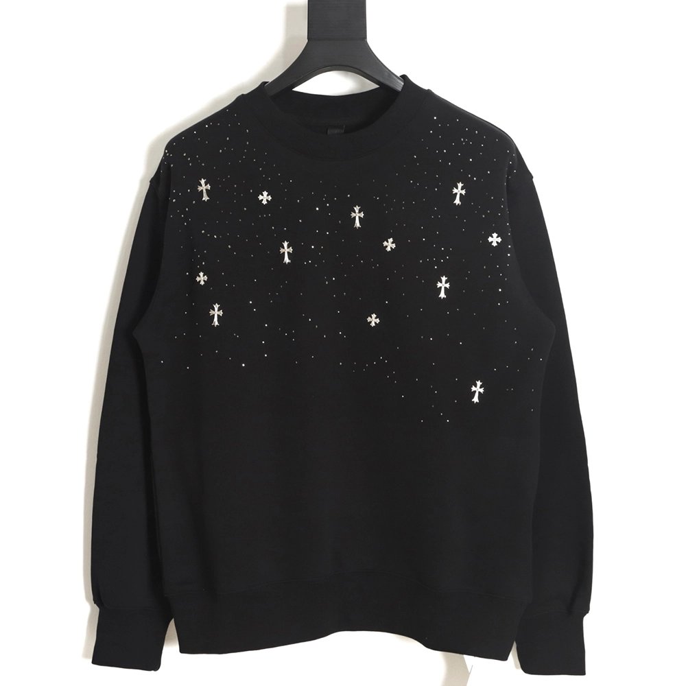 Chrome Hearts Cross Ironed Diamond Crew Neck Sweatshirt,Chrome Hearts Sweatshirt,Sweatshirt,APPAREL