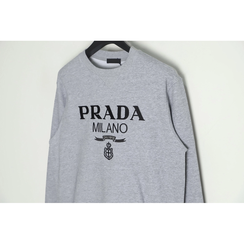 Prada classic embroidered logo crew neck sweatshirt,Prada Sweatshirt,Sweatshirt,APPAREL