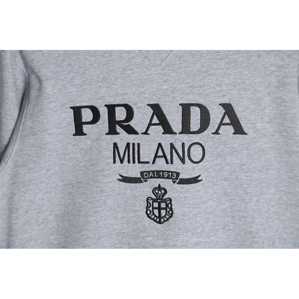 Prada classic embroidered logo crew neck sweatshirt,Prada Sweatshirt,Sweatshirt,APPAREL