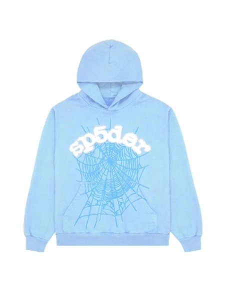 Sky Blue Web Sp5der Hoodie,Sp5der Hoodie,HOODIE,Clothing