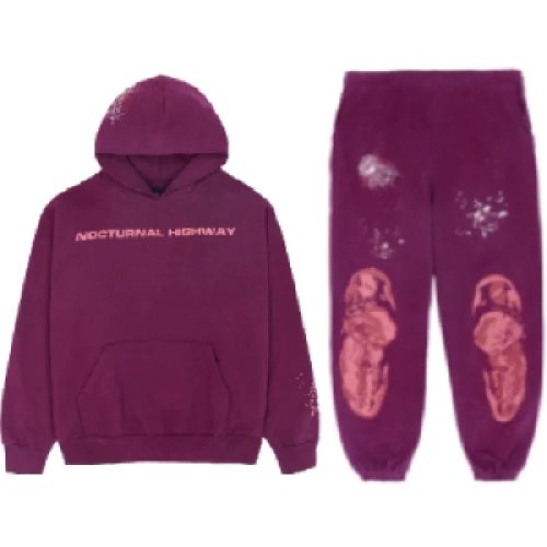 Purple Nocturnal Highway Sp5der Tracksuit,Sp5der Tracksuit,SUIT,Clothing