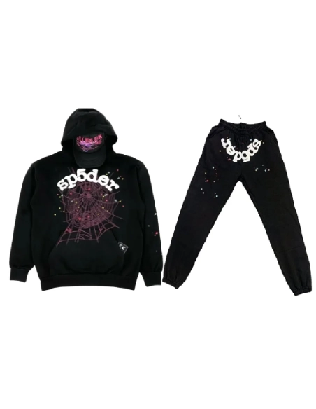22ss Classic Flame Logo Graffiti Black Sp5der Tracksuit,Sp5der Tracksuit,SUIT,Clothing