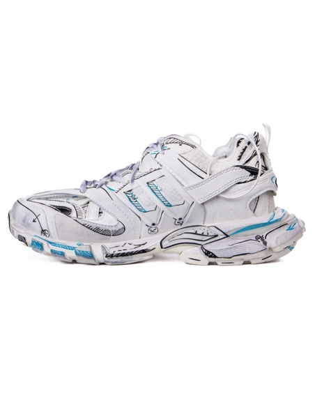 Balenciaga Track 3.0 White Blue Black High Art Graffiti 542023-W3SRA-9014,BALENCIAGA TRACK,BALENCIAGA