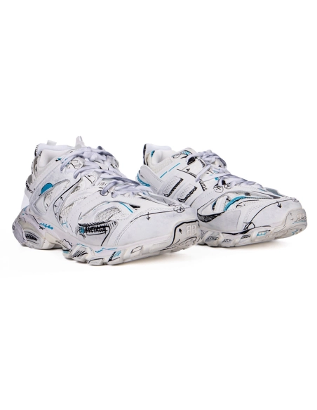 Balenciaga Track 3.0 White Blue Black High Art Graffiti 542023-W3SRA-9014,BALENCIAGA TRACK,BALENCIAGA