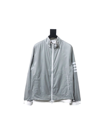 Thom Browne double layer four bar woven stand collar jacket TSK2,Cheap Replica Reps Thom Browne