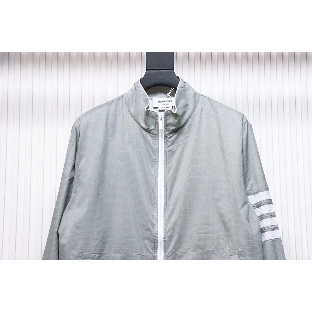 Thom Browne double layer four bar woven stand collar jacket TSK2,Cheap Replica Reps Thom Browne