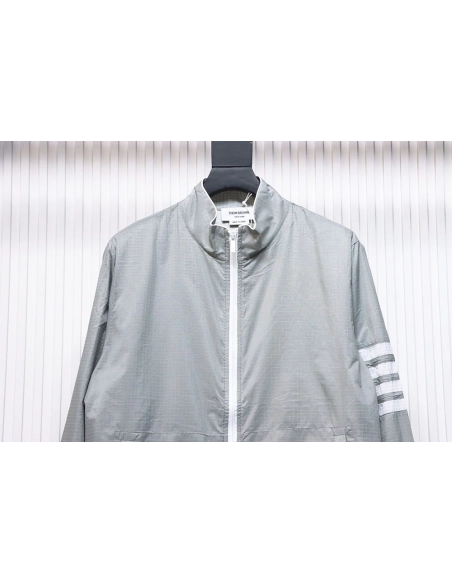 Thom Browne double layer four bar woven stand collar jacket TSK2,Cheap Replica Reps Thom Browne