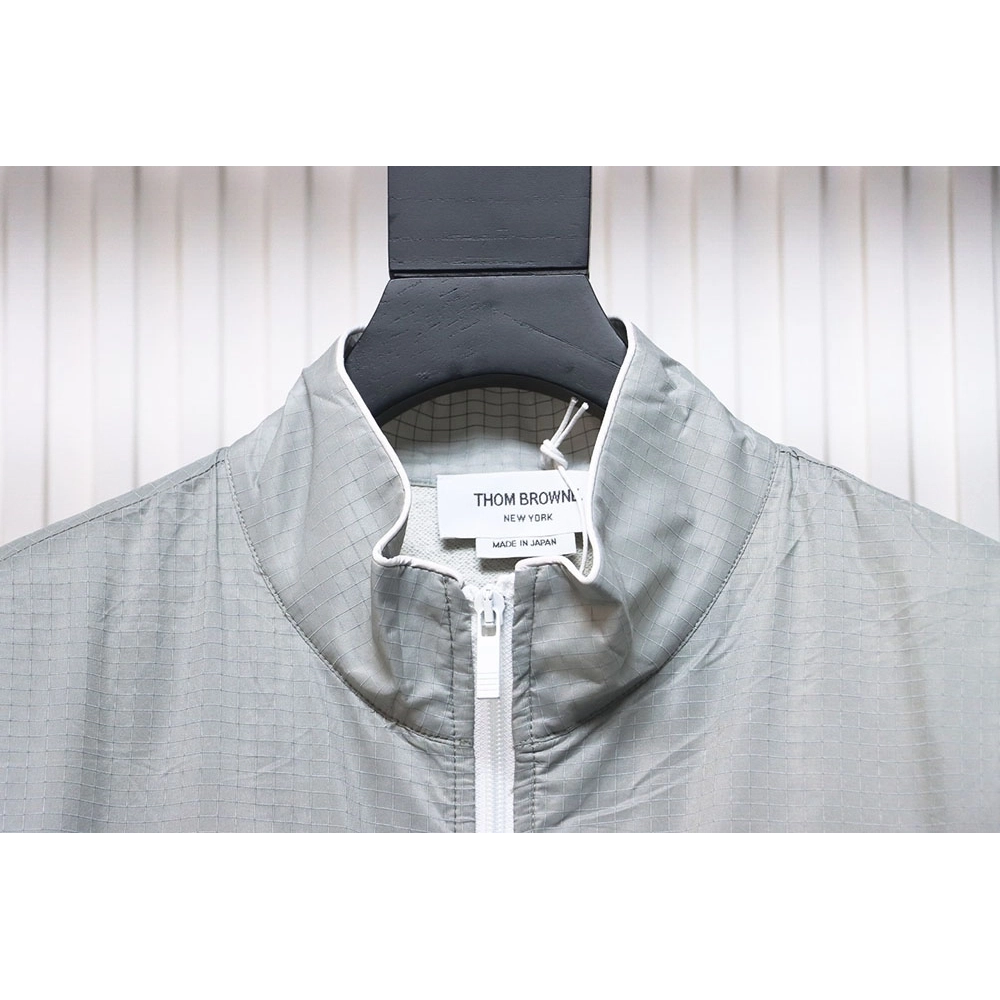 Thom Browne double layer four bar woven stand collar jacket TSK2,Cheap Replica Reps Thom Browne
