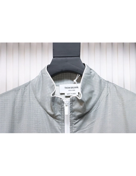 Thom Browne double layer four bar woven stand collar jacket TSK2,Cheap Replica Reps Thom Browne