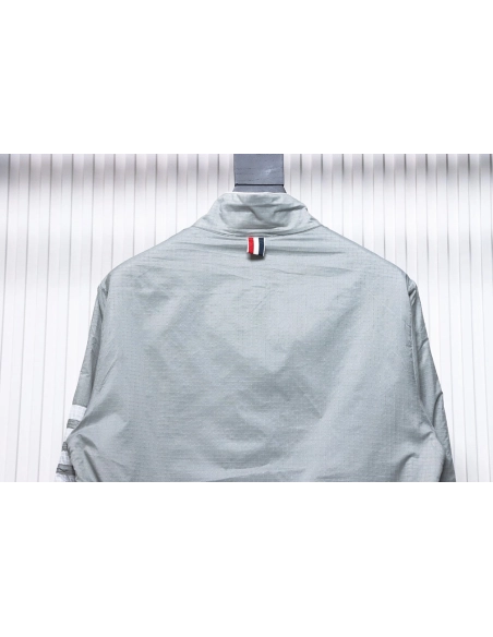 Thom Browne double layer four bar woven stand collar jacket TSK2,Cheap Replica Reps Thom Browne