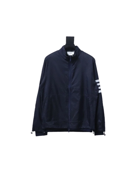 Thom Browne double layer four bar woven stand collar jacket TSK1,Cheap Replica Reps Thom Browne