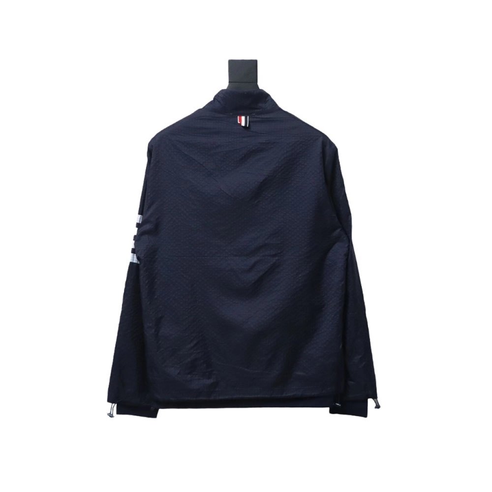Thom Browne double layer four bar woven stand collar jacket TSK1,Cheap Replica Reps Thom Browne