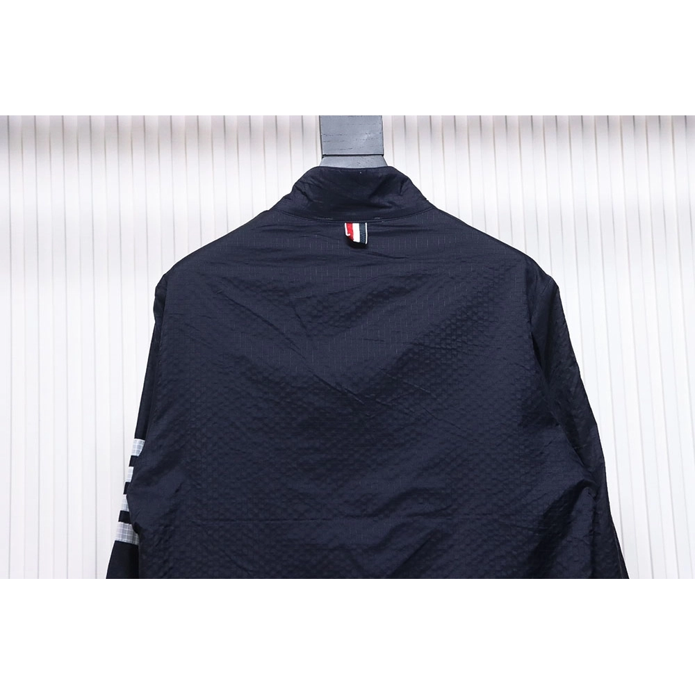 Thom Browne double layer four bar woven stand collar jacket TSK1,Cheap Replica Reps Thom Browne