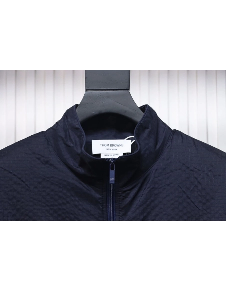 Thom Browne double layer four bar woven stand collar jacket TSK1,Cheap Replica Reps Thom Browne