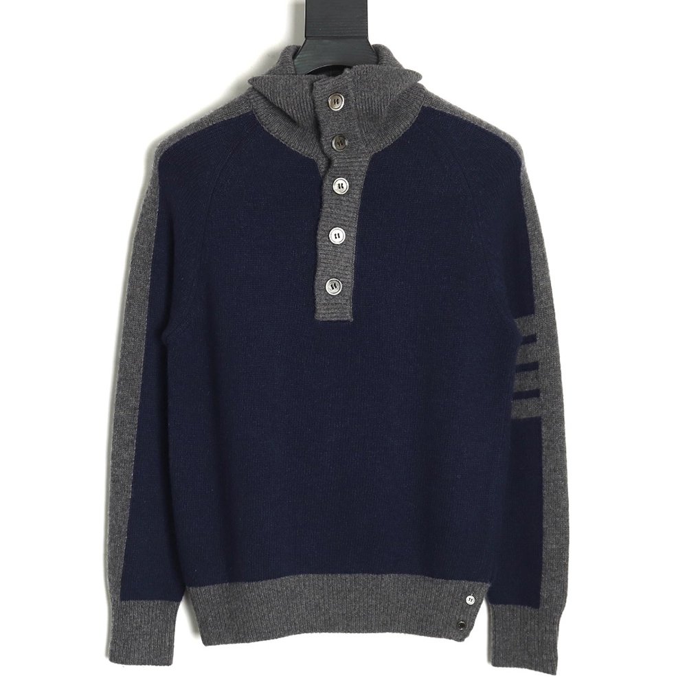 Thom Browne colorblock wool lapel sweater TSK1,Cheap Replica Reps Thom Browne