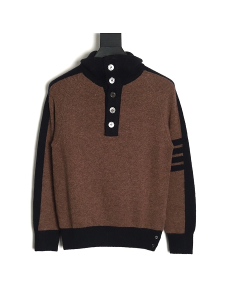 Thom Browne colorblock wool lapel sweater,Cheap Replica Reps Thom Browne