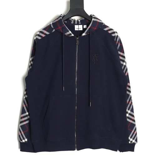 Burberry embroidered TB check patchwork zipup sweatshirt TSK1,Cheap Replica Reps Burberry