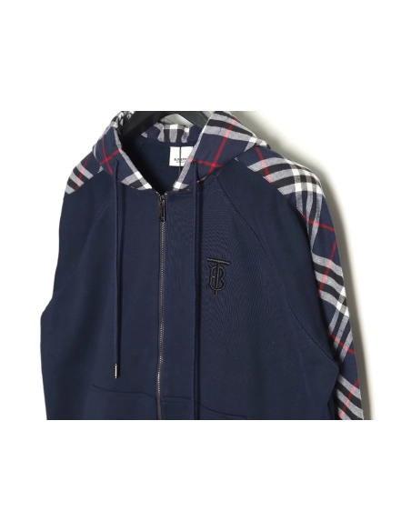 Burberry embroidered TB check patchwork zipup sweatshirt TSK1,Cheap Replica Reps Burberry